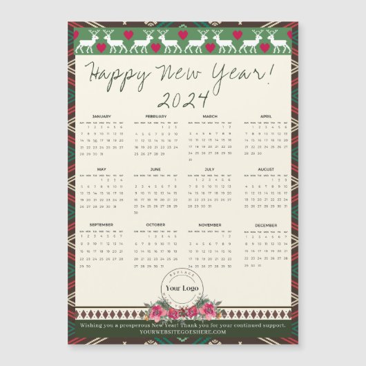 ハッピーニューイヤー2024磁気カレンダーカスタムロゴ (正面)