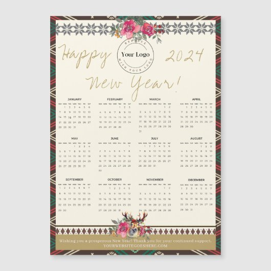 ハッピーニューイヤー2024磁気カレンダーカスタムロゴ (正面)
