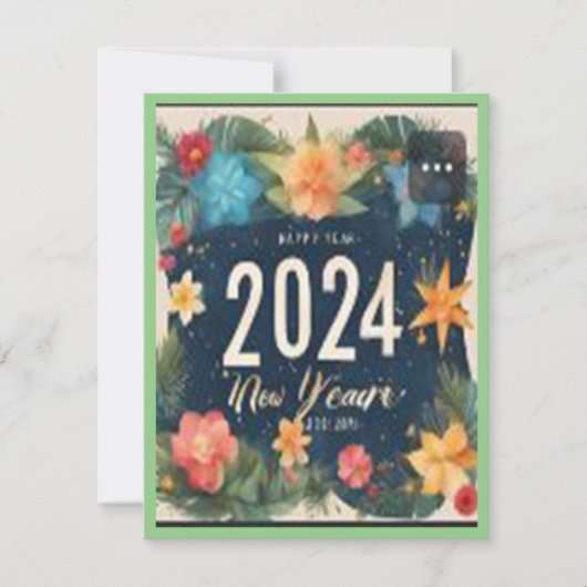 ハッピーニューイヤー2024自然お祝いモザイク 招待状 (正面)