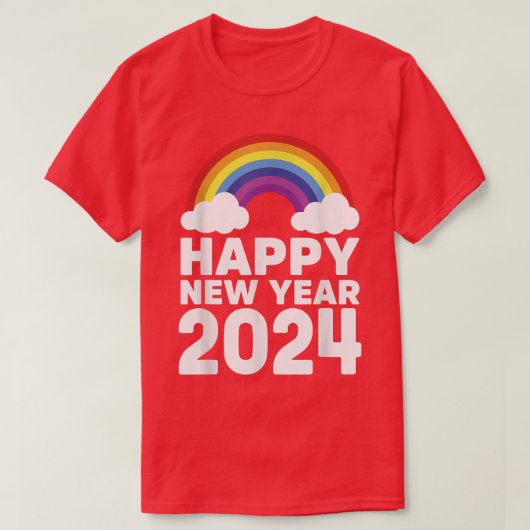 ハッピーニューイヤー2024虹の雲中国の月H Tシャツ (デザイン正面)