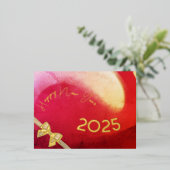 ハッピーニューイヤー2024、赤と金ゴールド波 箔シーズンポストカード (立ち正面)