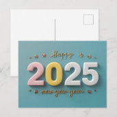 ハッピーニューイヤー2025とカラフル文字 シーズンポストカード (正面/裏面)
