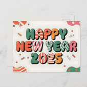 ハッピーニューイヤー2025カラフルお祝い シーズンポストカード (正面/裏面)