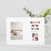 ハッピーニューイヤー2025サンゴ、黒いタイポグラフィ写真 シーズンカード (スタンド正面)