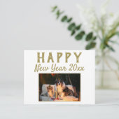 ハッピーニューイヤー2025スクリプトドッグフォトホリデー シーズンポストカード (スタンド正面)