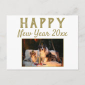 ハッピーニューイヤー2025スクリプトドッグフォトホリデー シーズンポストカード (正面)