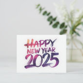ハッピーニューイヤー2025ブラシストロークお祝い シーズンポストカード (スタンド正面)