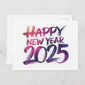 ハッピーニューイヤー2025ブラシストロークお祝い シーズンポストカード (正面/裏面)
