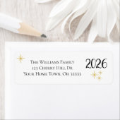 ハッピーニューイヤー2025ブラック金ゴールドエレガントタイポグラフィ ラベル (インサイチュ)