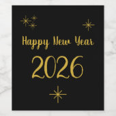 ハッピーニューイヤー2025ブラック金ゴールド エレガント ワインラベル (シングルラベル)