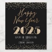 ハッピーニューイヤー2025ブラック&金ゴールド名前をカスタムする ワインラベル (シングルラベル)