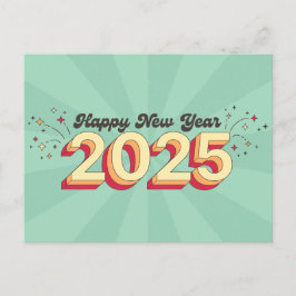 ハッピーニューイヤー2025レトロスタイルタイポグラフィ ポストカード