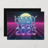 ハッピーニューイヤー2025レトロ – 未来的 シーズンポストカード (正面/裏面)