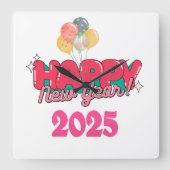 ハッピーニューイヤー2025壁時計 スクエア壁時計 (正面)