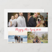 ハッピーニューイヤー2025家族4写真コラージュ シーズンポストカード (正面/裏面)