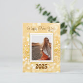 ハッピーニューイヤー2025年エレガント金ゴールドグリッター ポストカード (スタンド正面)