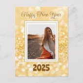 ハッピーニューイヤー2025年エレガント金ゴールドグリッター ポストカード (正面)