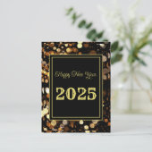 ハッピーニューイヤー2025年エレガント金ゴールドバブル シーズンポストカード (スタンド正面)