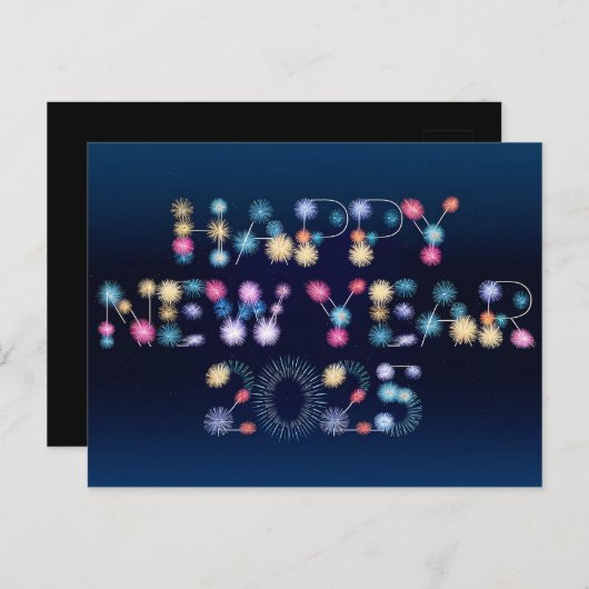 ハッピーニューイヤー2025花火お祝い シーズンポストカード (正面/裏面)
