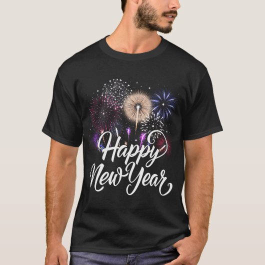 ハッピーニューイヤー2025花火新年のパーティー Tシャツ (正面)