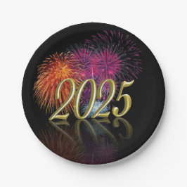 ハッピーニューイヤー2025金ゴールド花火 ペーパープレート