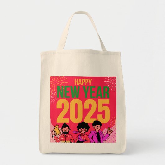 ハッピーニューイヤー2025食料雑貨トートバッグ トートバッグ (正面)