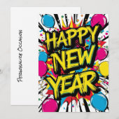 ハッピーニューイヤー2025 カラフル バースト ポップアート シーズンカード (正面/裏面)