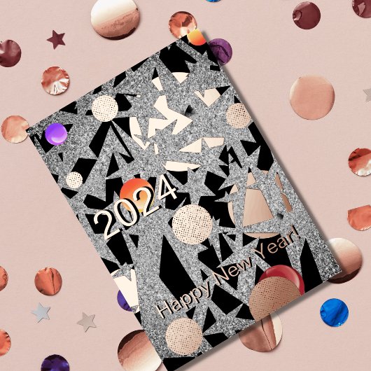 ハッピーニューイヤー2025 – 星とオーナメントが曇った 箔招待状