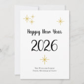 ハッピーニューイヤー2026かわいいタイポグラフィブラック金ゴールド シーズンカード (正面)
