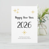 ハッピーニューイヤー2026かわいいタイポグラフィブラック金ゴールド シーズンカード (スタンド正面)