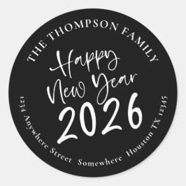 ハッピーニューイヤー2026スクリプト差出人住所ブラック ラウンドシール