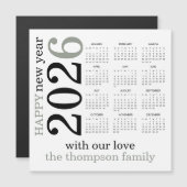 ハッピーニューイヤー2026セージ緑の白カレンダー (正面/裏面)