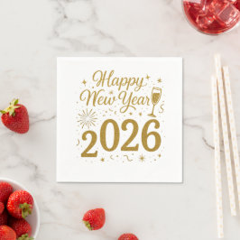 ハッピーニューイヤー2026パーティーナプキンス – フェスティバル表 スタンダードカクテルナプキン