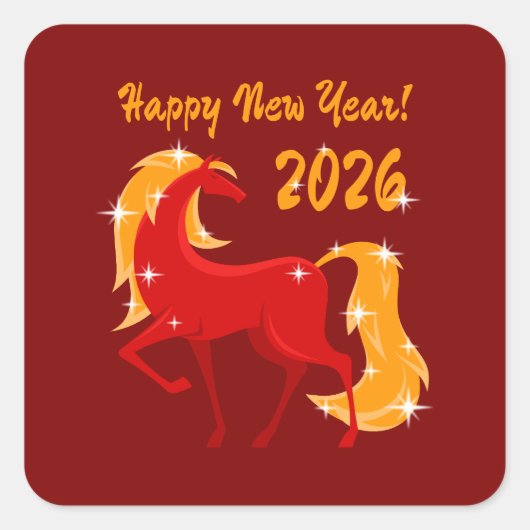 ハッピーニューイヤー2026ファイアホース中国の〔占星術の〕十二宮図 スクエアシール (正面)