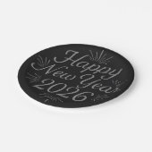 ハッピーニューイヤー2026銀色グリッター&ブラック ペーパープレート (アングル)