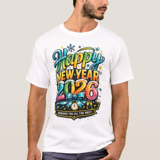 ハッピーニューイヤー2026 カラフルレトロ セレブレーション デス Tシャツ