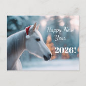 ハッピーニューイヤー2026:サンタハットのフェスティバル馬 シーズンポストカード (正面)