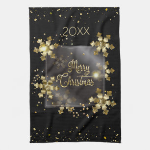 ハッピーニューイヤー20XXと金ゴールドクリスマスラグリー キッチンタオル