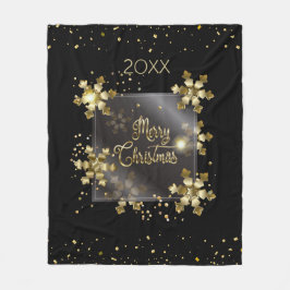 ハッピーニューイヤー20XXと金ゴールドクリスマスラグリー フリースブランケット
