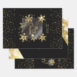 ハッピーニューイヤー20XXと金ゴールドクリスマスラグリー ラッピングペーパーシート