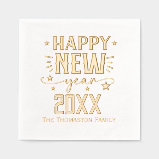 ハッピーニューイヤー20XXファミリー/会社名 箔ナプキン (正面)