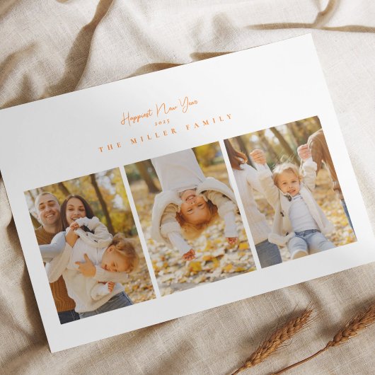 ハッピーニューイヤー25 4フォトミニマルコラージュオレンジ シーズンカード