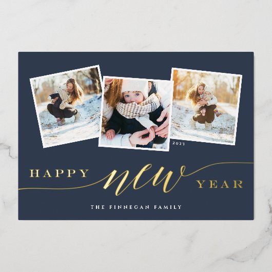 ハッピーニューイヤー3フォトコラージュ 箔シーズンカード (正面)