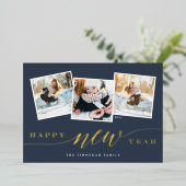 ハッピーニューイヤー3フォトコラージュ 箔シーズンカード (立ち正面)