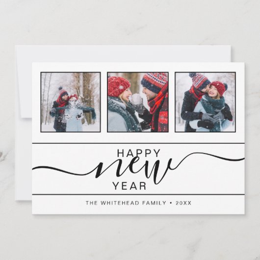 ハッピーニューイヤー3モダンフォトハンドレタリング シーズンカード (正面)