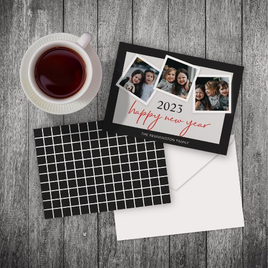 ハッピーニューイヤー3枚フォトスナップショットホリデーカード シーズンカード