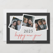 ハッピーニューイヤー3枚フォトスナップショットホリデーカード シーズンカード (正面)