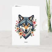 ハッピーニューイヤー オオカミ フラワーフォールド ホリデーカード (裏面)