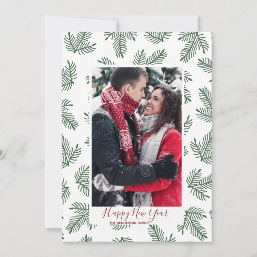 ハッピーニューイヤー・カード・ホリデー冬の葉樹枝 シーズンカード (正面)