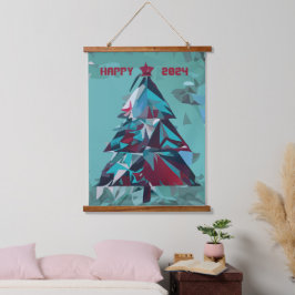ハッピーニューイヤー・クリスマスツリー 吊り下げ型タペストリー